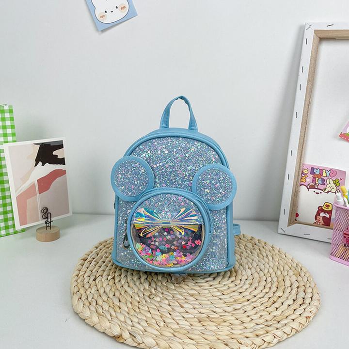 Lean Toys Kinderrucksack mit Pailletten Mausohren Blau 22cm 3L