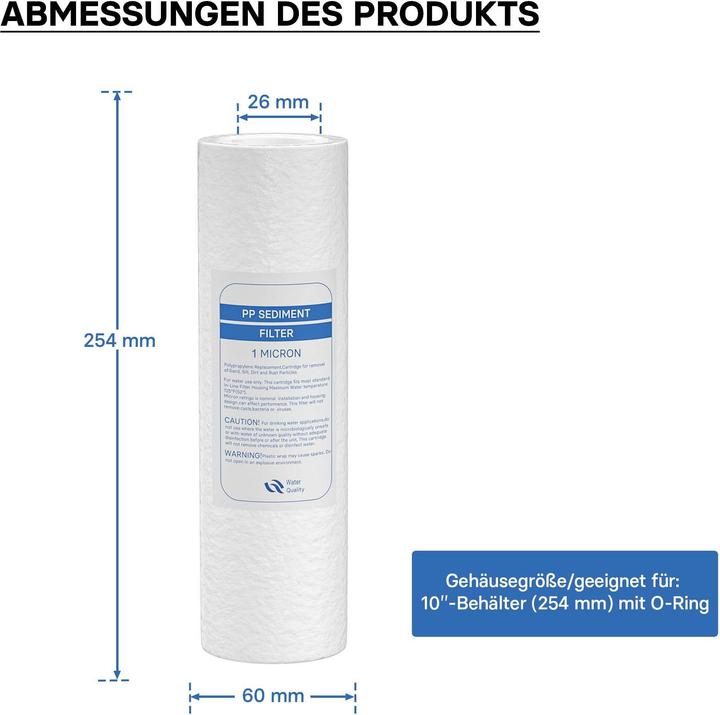 Actual product image Wiltec Naturewater PP Sedimentfilter 10" 254mm 1µ Ersatz Wasserfilter Trinkwasserfilter (1x)
