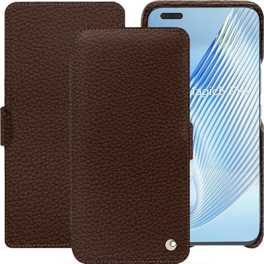 Noreve Lederschutzhülle horizontal (Honor Magic5 Pro), Smartphone Hülle, Braun