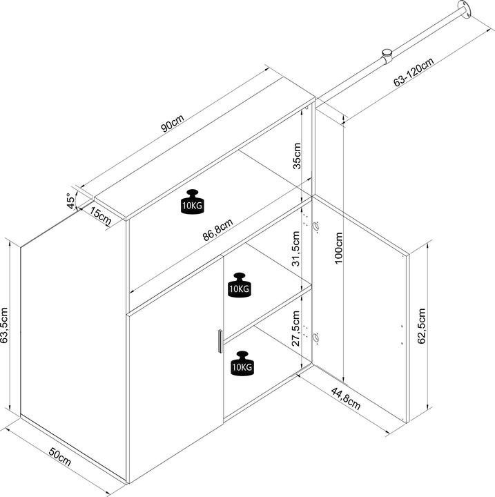 Produktbild VCM Holz Dachschrägen Kleiderschrank Dacho M (90 x 50 x 100 cm)