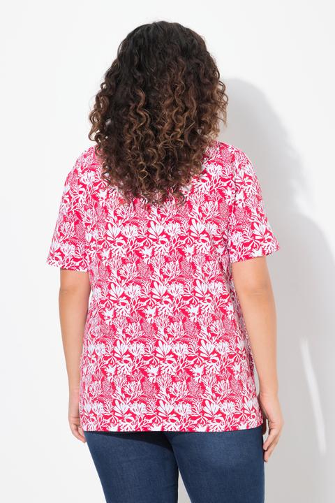 Produktbild Ulla Popken T-Shirt, floraler Druck, A-Linie, V-Ausschnitt, Halbarm (46, 48)