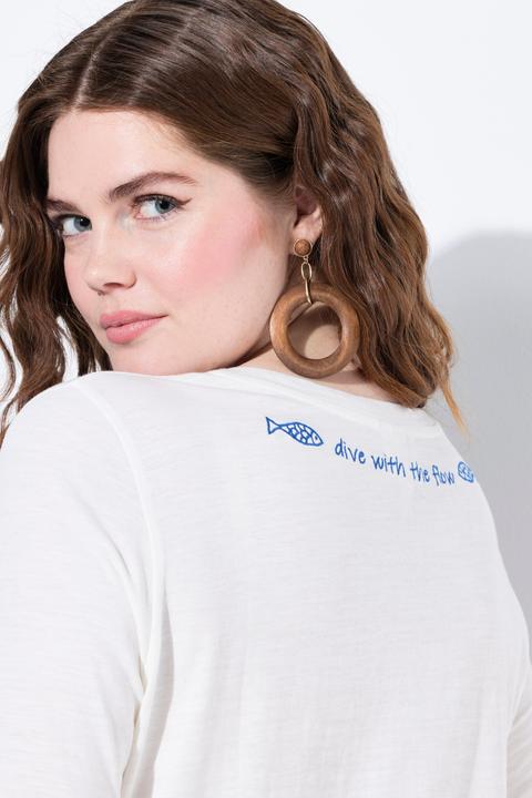 Image du produit Ulla Popken T-shirt, broderie, col rond, manches mi-longues, coton biologique (46, 48)