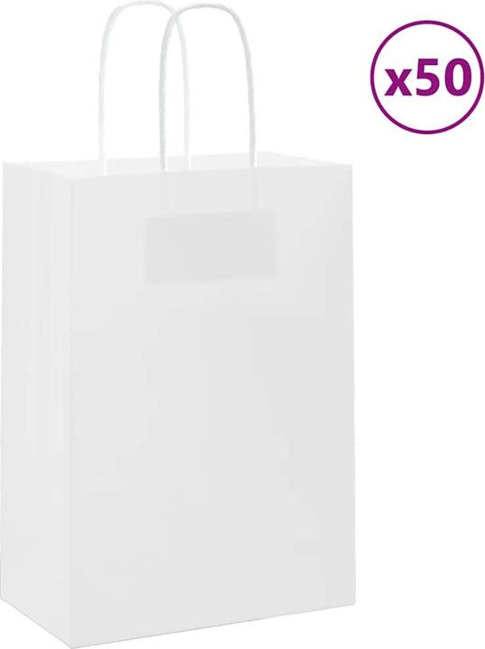 Produktbild vidaXL Kraftpapiertüten 50 Stk. mit Henkel Weiss 15x8x21 cm Papiertüte (Geschenktüte, 50 x)