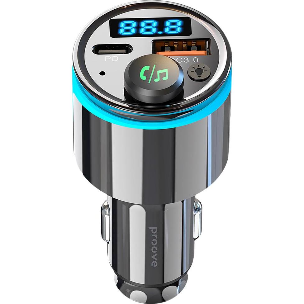 Proove Trasmettitore FM Nexus - Adattatore per auto con connessione USB-C e USB-A, 30W, nero, Adattatore per auto, Nero