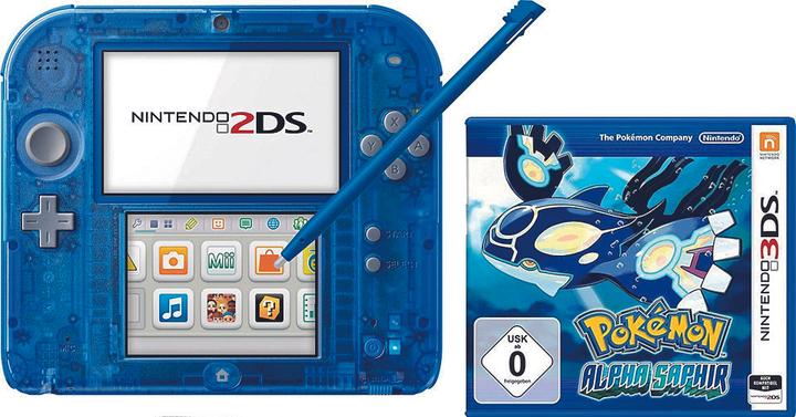 Actual product image Nintendo 2DS, transparent blue, incl. Pokemon Alpha Sapphire