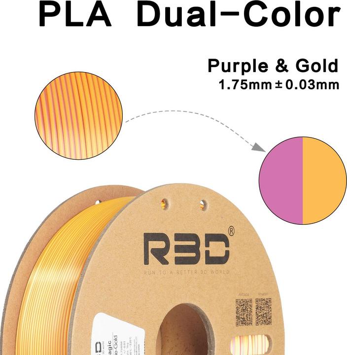 Actual product image R3D eSilk Magic-PLA Purple-Gold Filament 1.75mm 1Kg (PLA, 1.75 mm, 1000 g, Multicoloured)