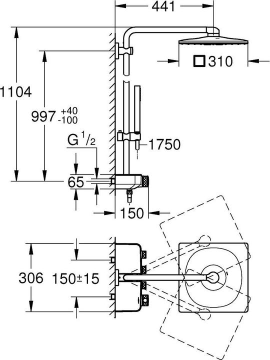 Actual product image Grohe Du-syst EUPHORIA SMARTCONTROL SYST 310 Cube D m thermostat co sunrise gebü