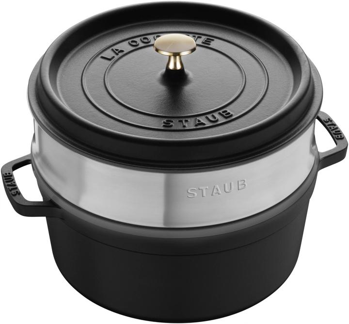 Productafbeelding Staub Cocotte met stoominzet, 24 cm | Zwart | Rond | Gietijzer (40508-814-0) (Gietijzer, 24 x 22.60 cm)