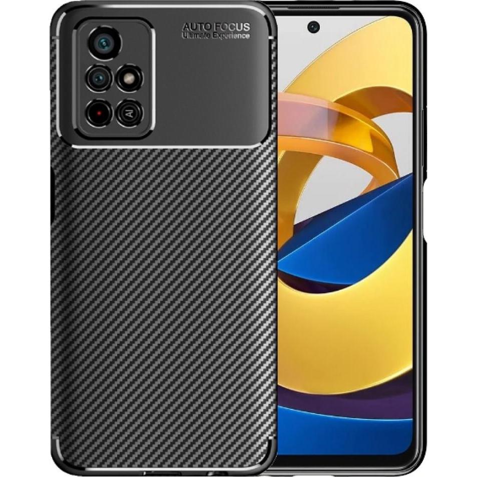 Screenguard Xiaomi Poco M4 Pro 5G Hülle Carbon Design TPU Case (Xiaomi Poco M4 Pro 5G), Smartphone Hülle, Schwarz