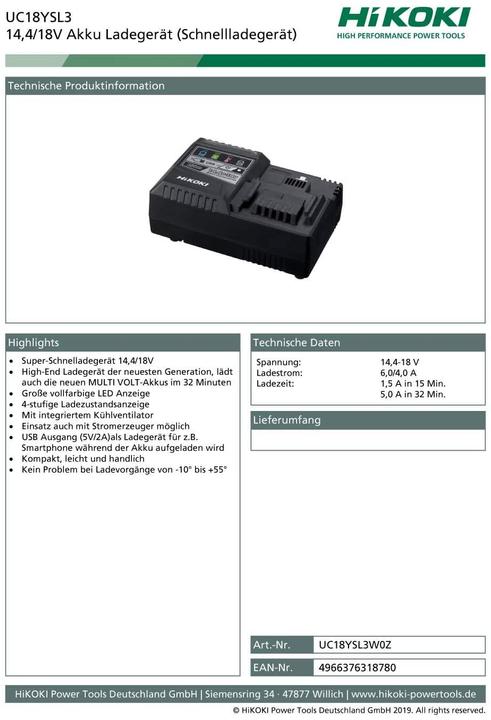 Actual product image Hikoki Quick charger (14.4 V)
