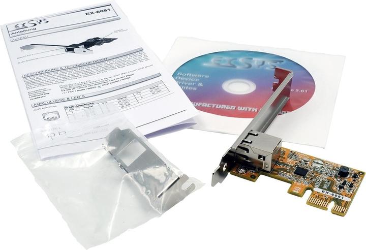 Image du produit Exsys Carte Ethernet PCI-EXPRESS 1 port avec support bas profil, chipset Realtek (PCI-E x1)