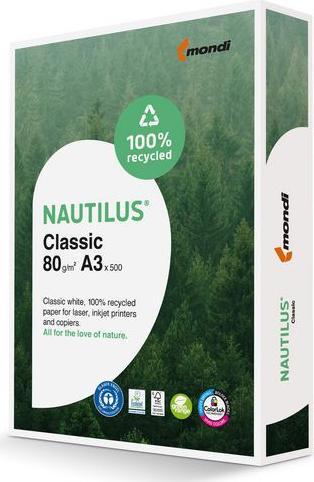 Actual product image Nautilus Universal paper Classic Recycling, white (A3, 500 Sheets, 80 g/m²)