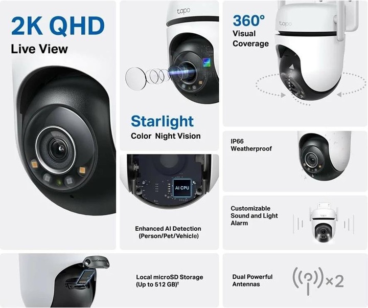 Immagine prodotto TP-Link Tapo C520WS 4MP 360° telecamera per esterni MicroSD (2560 x 1440 Pixels)