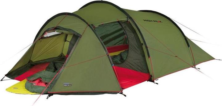 Produktbild High Peak Tunnelzelt Zelt Falcon 4,grün/rot, Modell 2023, mit Vorbau für Gepäck (Tunnelzelt, 5.90 kg, 4 Personen)