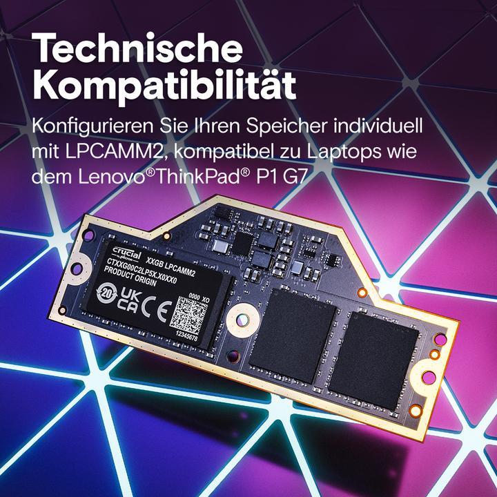 Actual product image Crucial LPCAMM2 LPDDR5X 62GB Memory (1 x 64GB, 3750 MHz, LPDDR5X-RAM, LPCAMM2)