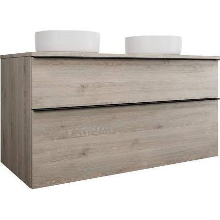 burgbad, Badmöbelset, Eqio Keramik-Aufsatzwaschtische links und rechts, rund, inklusive Waschtischunterschrank, Br