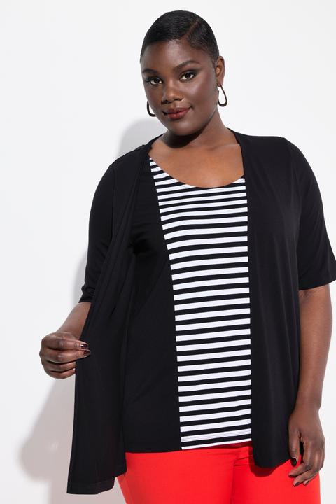 Produktbild Ulla Popken 2-in-1-Shirt, Ringel, Rundhals, Halbarm (42, 44)