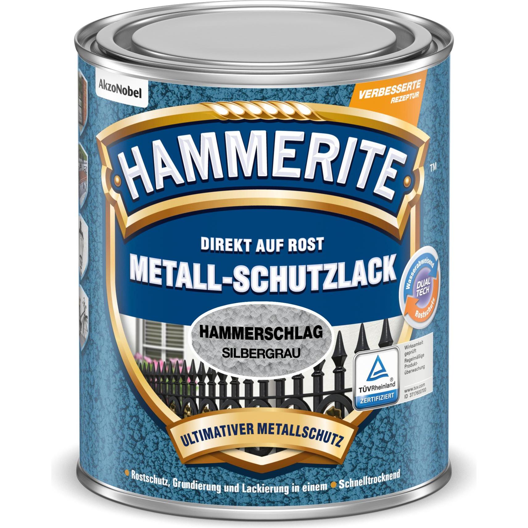 Hammerite, Antiruggine, Finitura a martello effetto lacca grigio argento 2,5 l (2500 ml, Grigio argento)