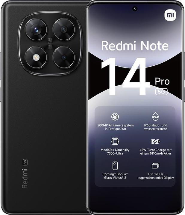 Produktbild Xiaomi Redmi Note 14 Pro 5G (512 GB, Midnight Black, 6.67", Dual SIM, 5G)
