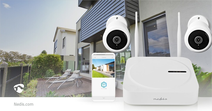 Actual product image Nedis SmartLife Wireless Camera System 2X Camera Full HD with Night Vision, IP65, SLNVR201CWT (1920 x 1080 Pixels)