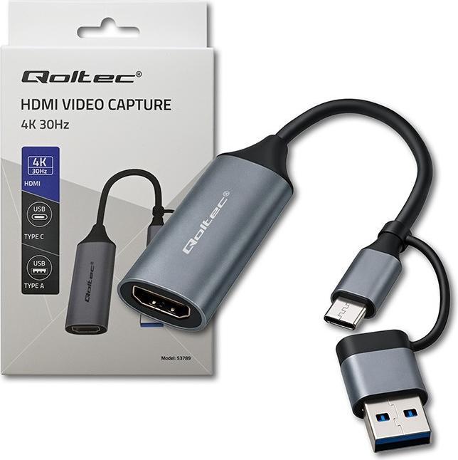 Immagine prodotto Qoltec Adapter USB USB-C - HDMI Szary (53789) (HDMI, USB-A, USB-C)