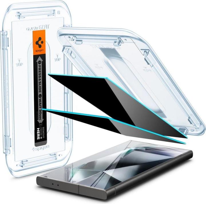Productafbeelding Spigen Galaxy S24 Ultra Glazen Screen Protector EZ Fit GLAS.tR Privacy 2PCS (2 Stuk, Samsung Galaxy S24 Ultra)