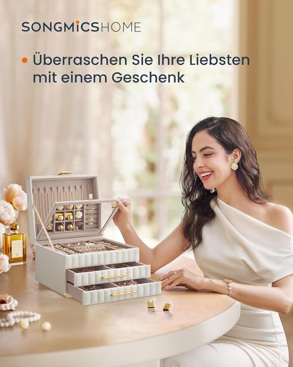 Produktbild Songmics Schmuckkästchen mit Spiegel wolkenweiss