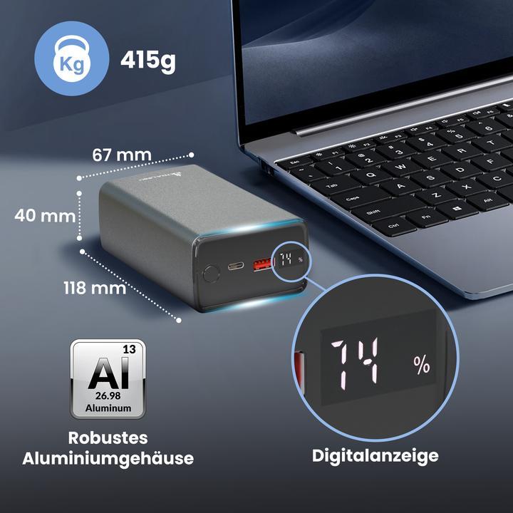 Actual product image Extralink EPB-127 30000mAh Srebrny | Powerbank | Power bank, 65W PD, USB-C (30000 mAh, 65 W, 111 Wh)