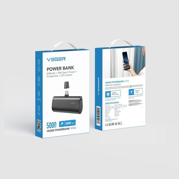 Image du produit Veger PlugOn Powerbank type-C - 5000mAh (5000 mAh, 20 W, 18.50 Wh)