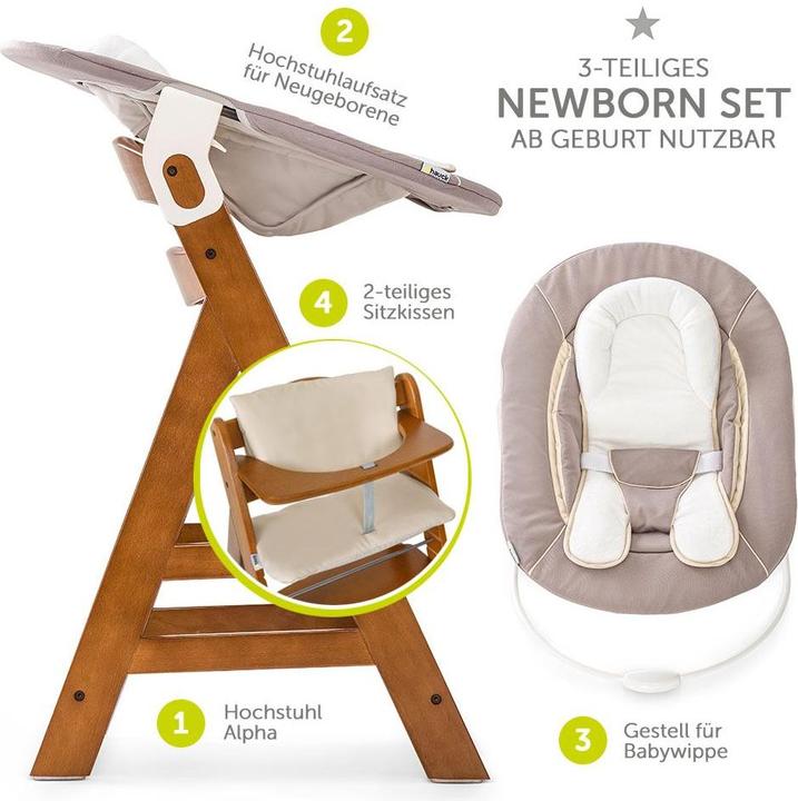 Actual product image Hauck Highchairs Alpha Plus Walnut Newborn Set - 4-piece highchair (Highchair, Stair high chair)