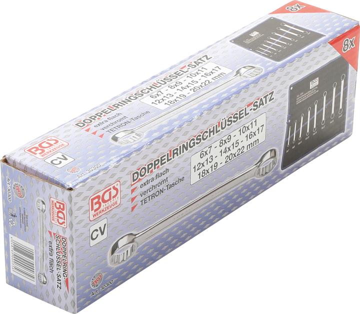 Produktbild BGS Doppel-Ringschlüssel-Satz extra flach SW 6 - 22 mm 8-tlg. (19 mm, 6 mm, 12 mm, 14 mm, 22 mm, 16 mm, 10  mm, 21 mm, 18 mm, 7 mm, 17 mm, 11 mm, 15 mm, 8 mm, 9 mm, 13 mm, 20 mm)