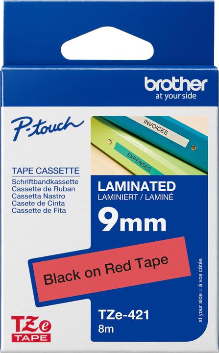 Actual product image Brother Tze-421 (0.90 cm, Red, Black)