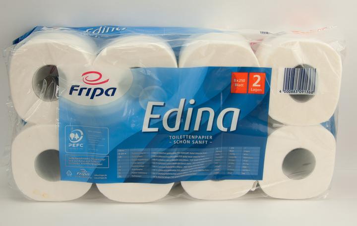 Actual product image Fripa Toilet paper Edina bright white, design: 2-ply, sheet/roo.: 250 (2000 x)
