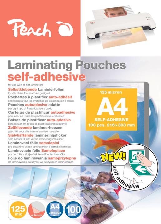 Peach Laminierfolien A4 (303x216mm), 125mic selbstklebend (A4, 100 Stück, 125 µm)