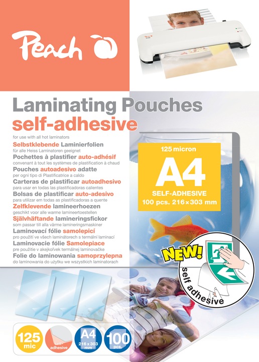 Produktbild Peach Laminierfolien A4 (303x216mm), 125mic selbstklebend (A4, 100 Stück, 125 µm)