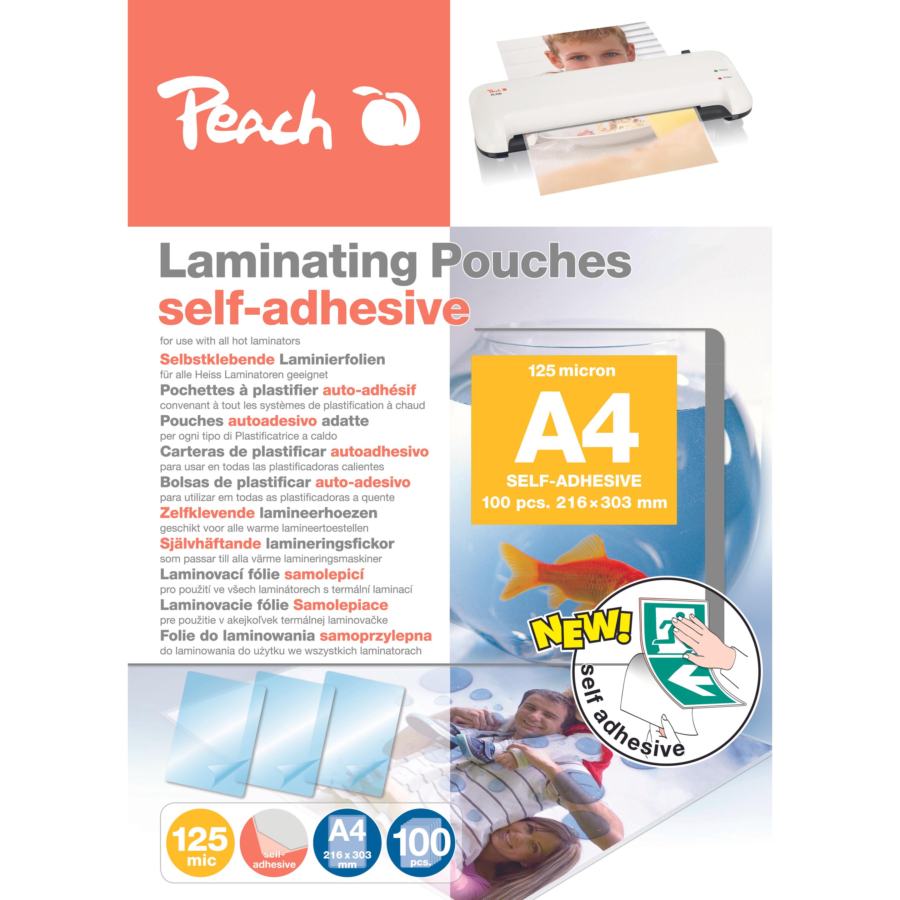 Peach, Laminierfolie, Laminierfolien A4 (303x216mm), 125mic selbstklebend (A4, 100 Stück, 125 µm)