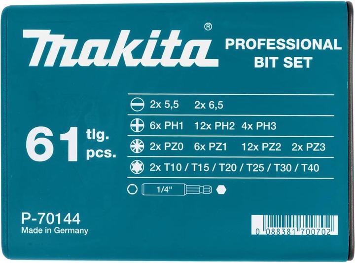 Image du produit Makita Jeu d'embouts 61 pièces P-70144 Schli (Cruciforme Phillips PH, Cruciforme Pozidriv PZ)