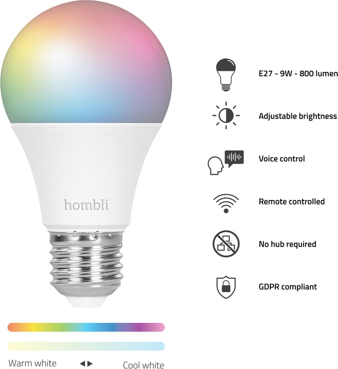 Energy Label Hombli Smart Bulb (E27, 9 W, 800 lm, 1 x, F)