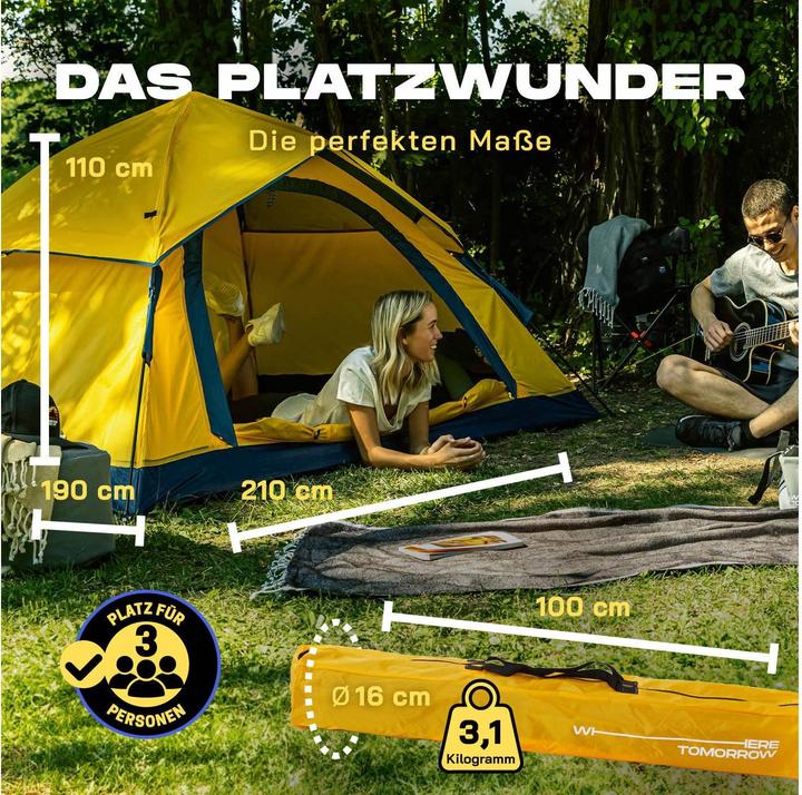 Actual product image Where Tomorrow Wurfzelt 3 Personen - Gelb, Anzahl Personen: 3 (Pitching tent, 3.10 kg, 3 persons)