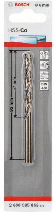 Produktbild Bosch Professional Zubehör Metallbohrer HSS-Co, DIN 338, 6 x 57 x 93 mm, 1er-Pack (6 mm)