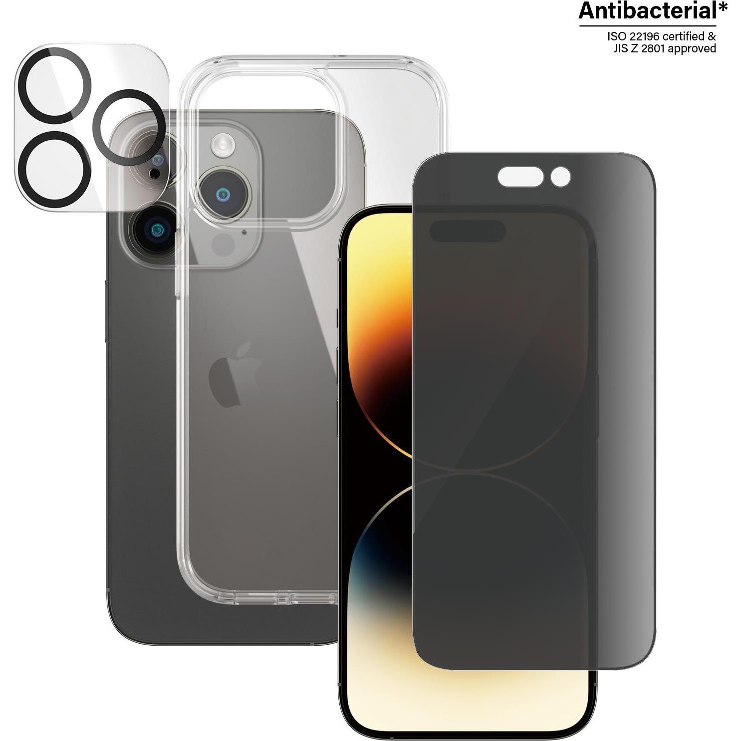 PanzerGlass 3in1 Privacy Schutzset (1 Stück, Apple iPhone 14 Pro), Smartphone Schutzfolie, Transparent