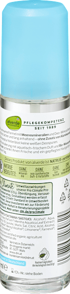 Nährwerte und Zutaten dm alverde Deo Zerstäuber Deodorant Wasserminze Meeresmineralien (Spray)