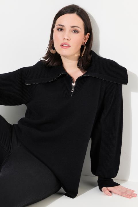 Image du produit Ulla Popken Pull camionneur, col montant côtelé avec fermeture à glissière, manches longues raglan (42, 44)