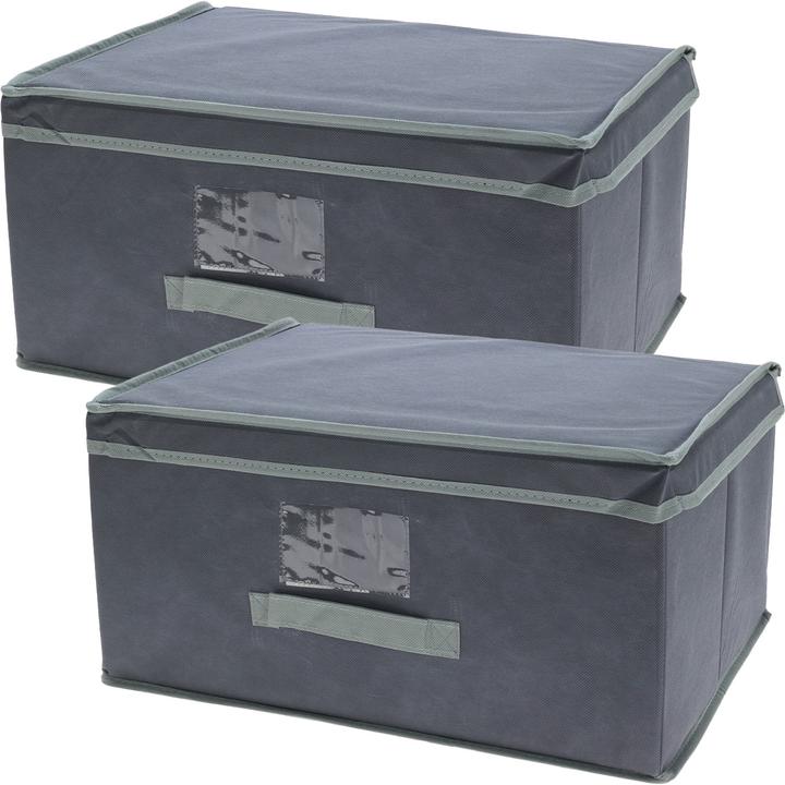 Storage Solutions 2er-Set Aufbewahrungsbox mit Deckel & Henkel, faltbar, 44 x 22 x 33 cm, grau