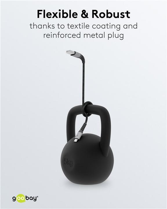 Immagine prodotto Goobay Cavo tessile da micro USB a USB-A con spine in metallo (grigio spazio/argento) 2 m, 2 m, nero-grigio (2 m, USB 2.0)