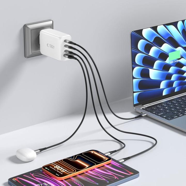 Actual product image Tech-Protect NC240W-GAN 4-PORT NETZLADEGERÄT PD 240W / QC3.0 WEISS (240 W, 4 ports)