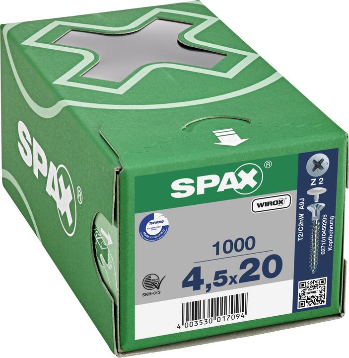 Actual product image Spax Countersunk Head Fraesrippen Head Bore 2.5mm Cross Recess Z2 Fully Threaded Wirox (1000 Screws per piece)