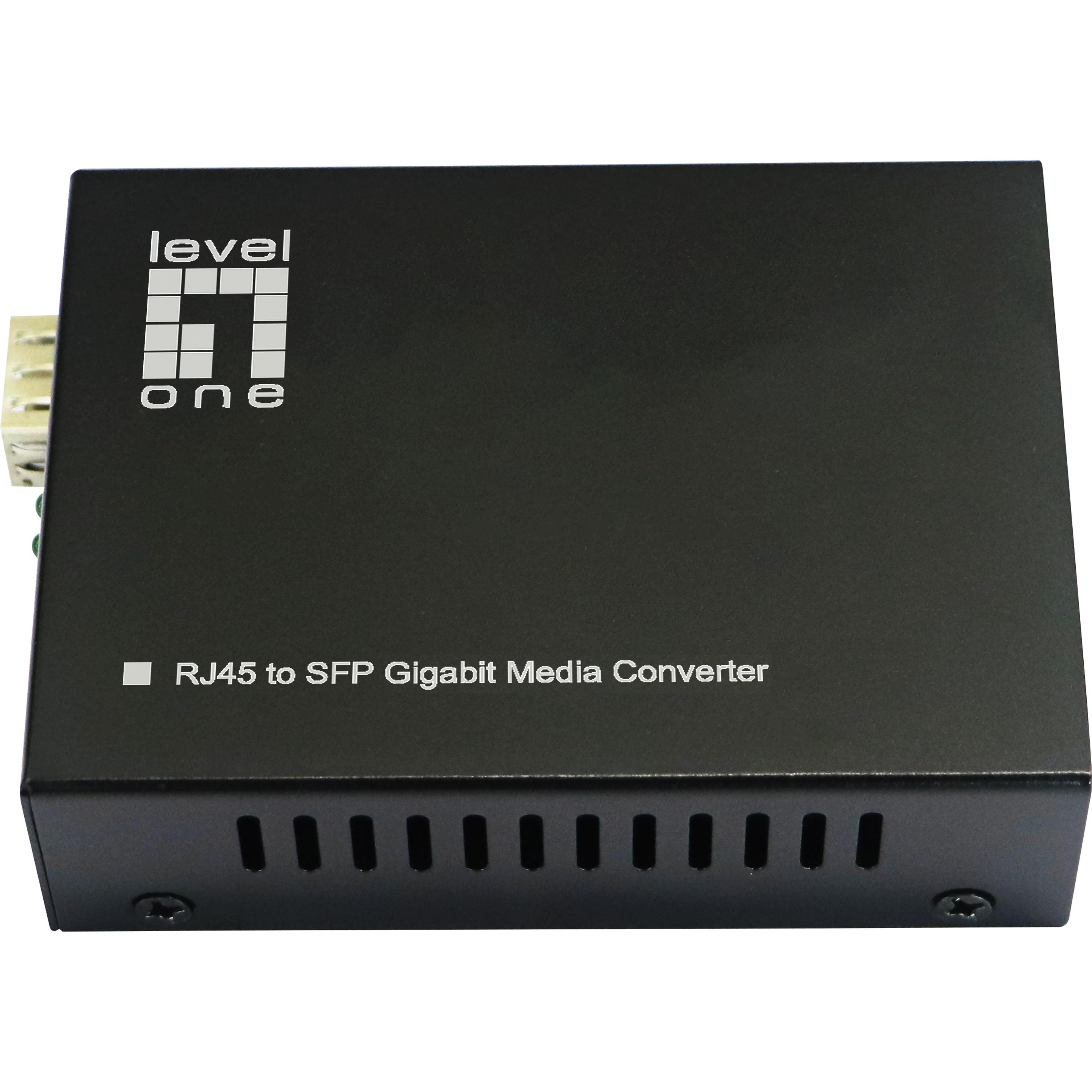 LevelOne Konverter GVT-2015 10/100/1000T>RJ45 to SFP 60W sw, Transceiver, Schwarz