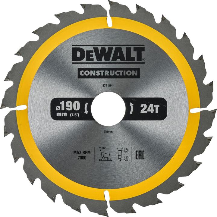 Productafbeelding DeWalt Hardmetalen cirkelzaagblad, Ø 190mm