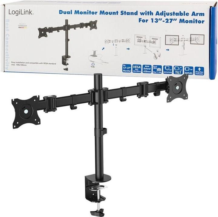 Productafbeelding LogiLink 2-voudige monitor bureaubevestiging (Tabel, 27")